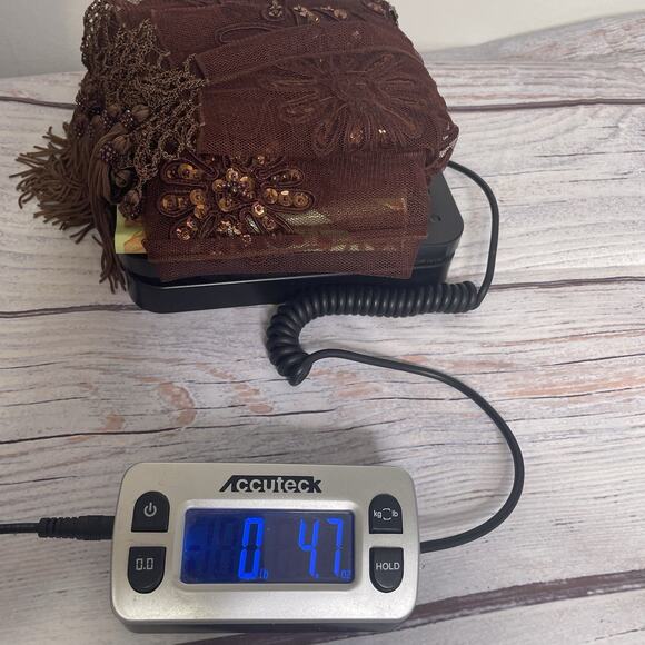 Vintage Rust Lace Mesh Scarf Embroidered Crochet Sequins FairyGrunge Whimsical - Picture 15 of 15